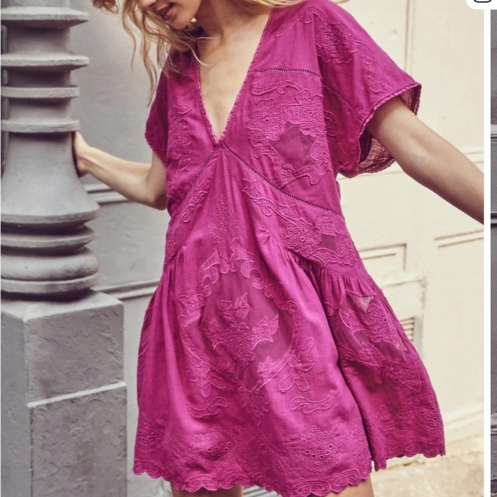 Free‎ People Short Sleeve Serenity Dress in Fuchsia Dragonfruit Punch Size M NWT - Picture 9 of 15